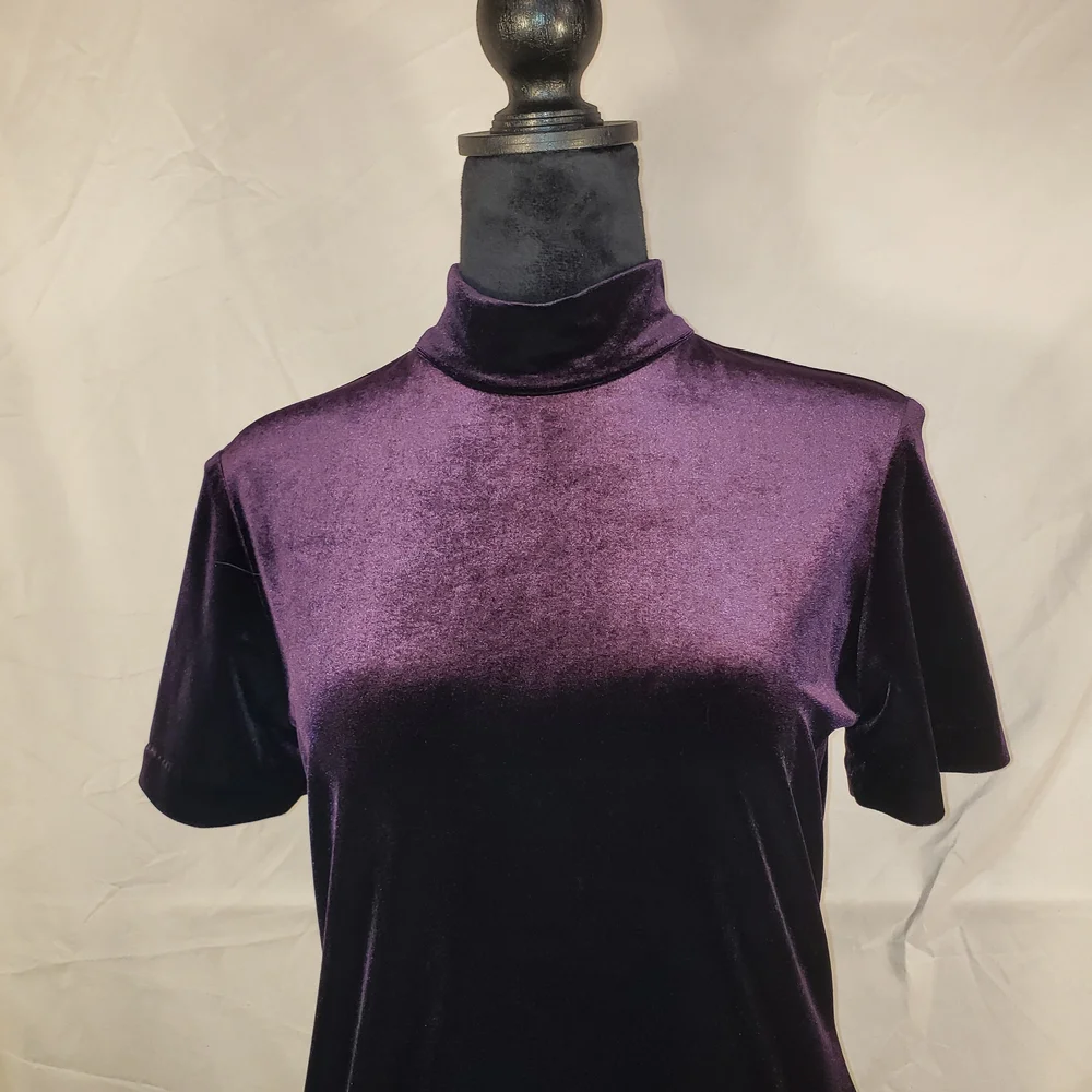 Luxurious MICA Velvet Grunge #90s Short Sleeve Maxi Dress in Deep Purple - 10 - Picture 3 of 6